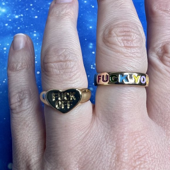 FU F*ck Off Gold Heart Shaped Sassy Adjustable Ring NEW - Picture 4 of 6